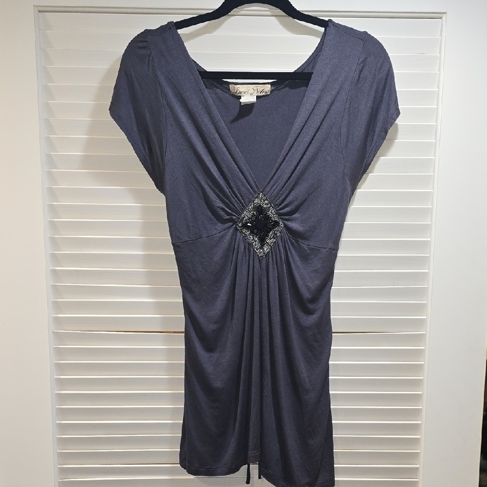 Love Notes Gray Mini Tunic Top with Embellished Detail